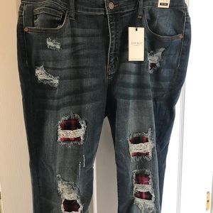 Judy Blue Skinny Plaid Patch Jeans - 1XL
